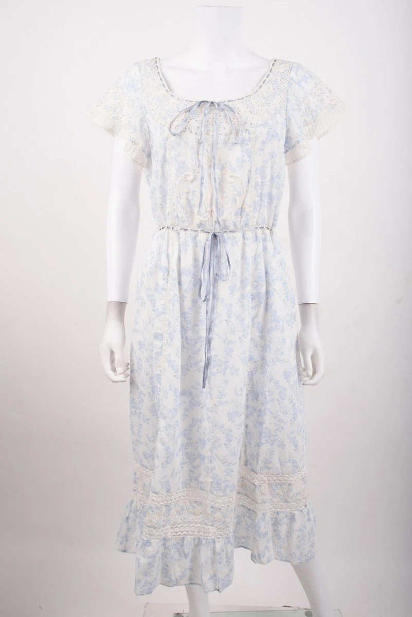 LoveShackFancy Womens Madeline Midi Dress Size S Blue Floral Toile Print NWT