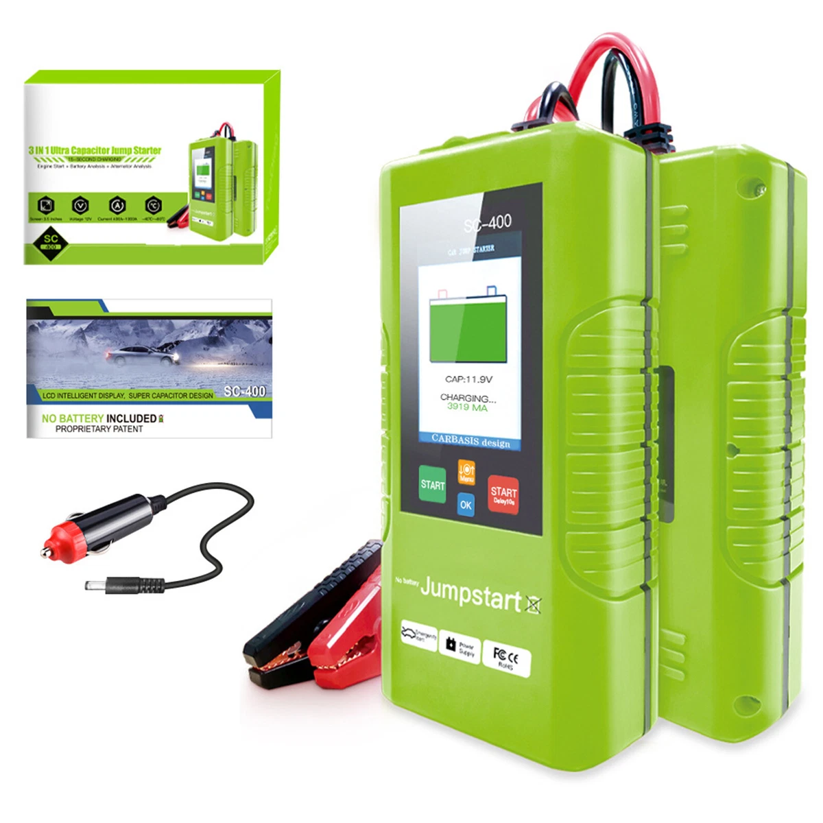 3in1 Car Jump Starter Battery Detect Power Bank Charger