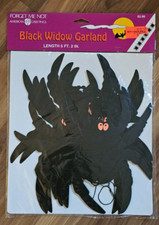 Vintage Mid Century Halloween Die Cut Black Widow Spider Window Garland NEW NOS