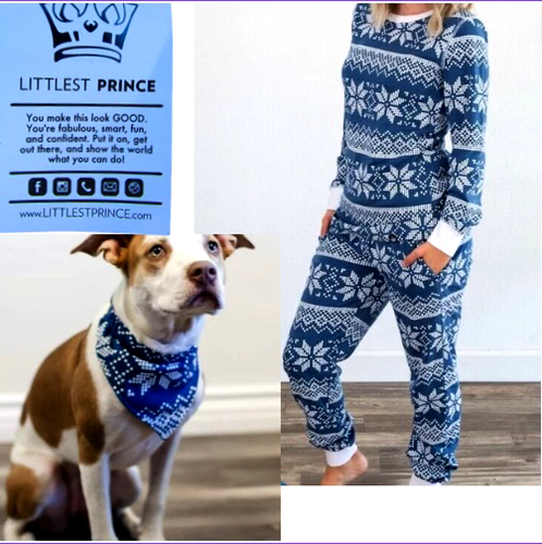 The Littlest Prince Couture Women's Snowflake Pajama Set Size MED w/Dog Bandana - Picture 1 of 6