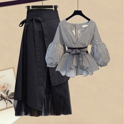 Women's Spring/Summer T-shirt+High Waist Skirt Two Piece Set - Bild 7 von 29