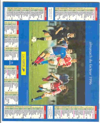 ALMANACH KALENDER LA POSTE 1996 FUSSBALL CANTONA TRIKOT TEAM DE FRANCE