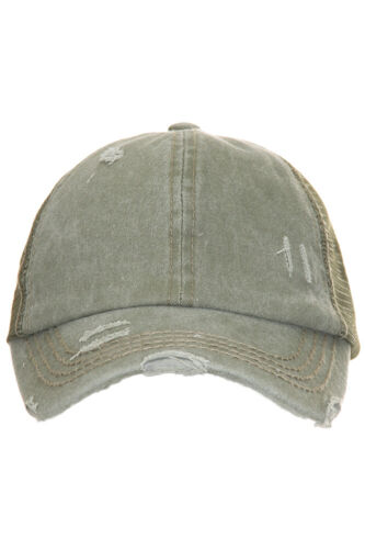 C.C Damen Washed Denim Criss Cross Gummiband Mesh Pferdeschwanz Mesh Pony Cap - Bild 141 von 248