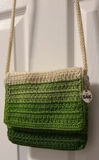 the SAK Crochet shoulder bag small purse multi green / beige
