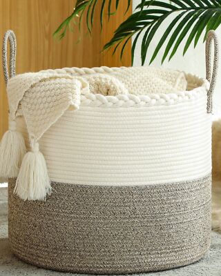 Large Blanket Basket 18''x18''x16''woven Baby Laundry Hamper For Storage Cotton R