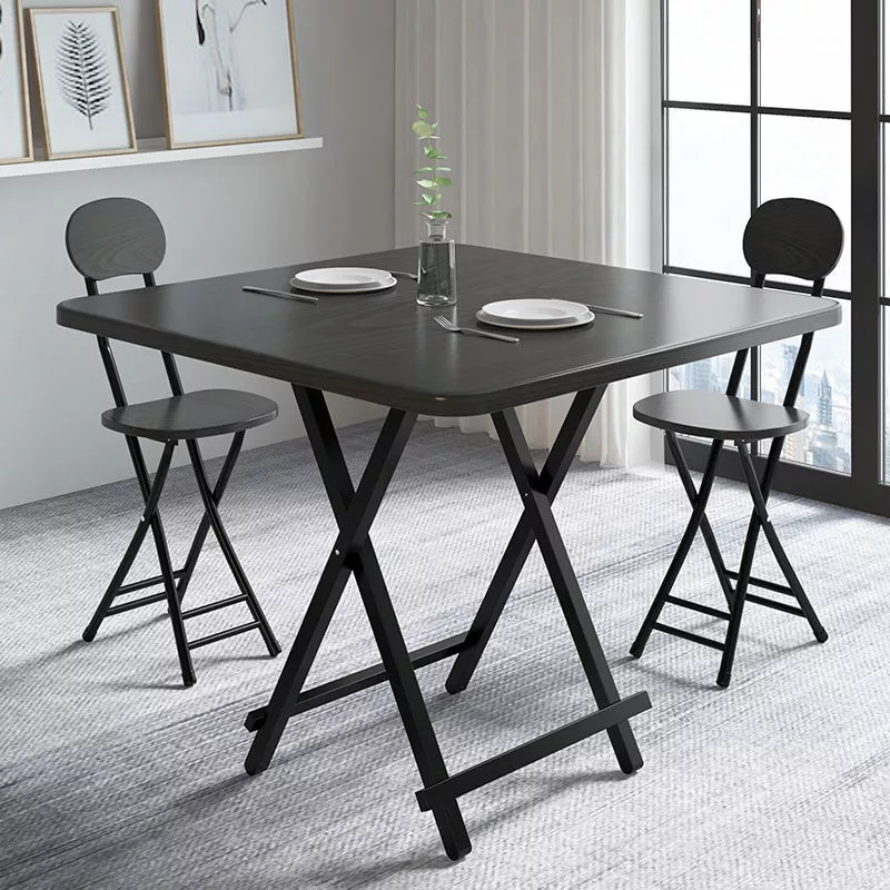 Black Compact Dining Room Table Folding Square Kitchen Dinner Table Metal Legs