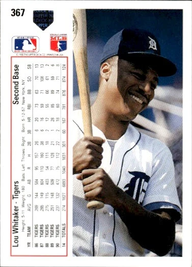 1991 Upper Deck #367 Lou Whitaker - Image 2 of 2