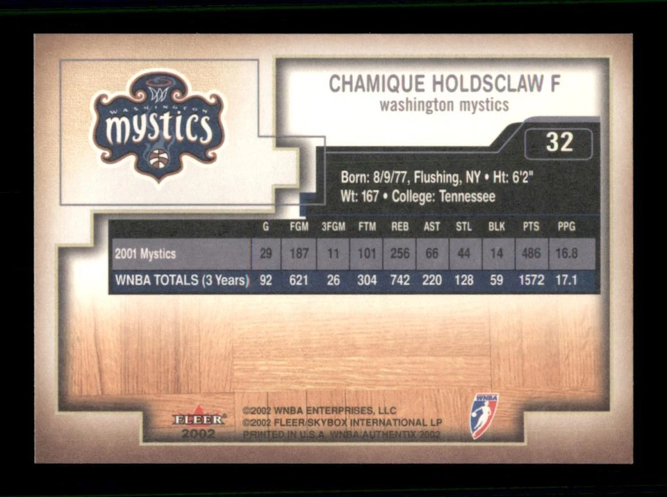 2002 Fleer Authentix WNBA #32 Chamique Holdsclaw - Image 2 of 2