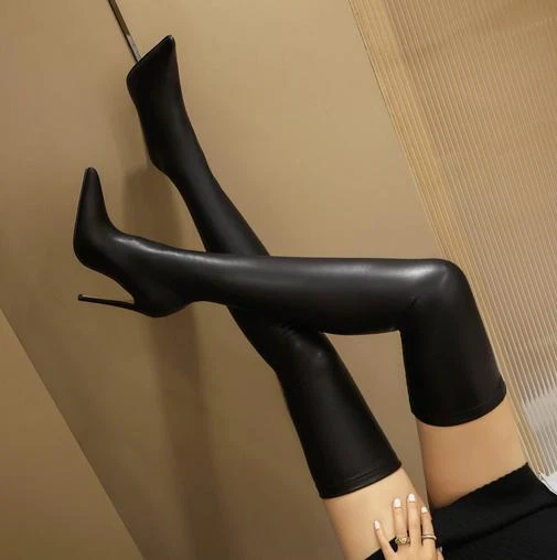 Женские сапоги выше колена туфли на высоком каблуке тянуть на высоком каблуке эластичные ботинки сексуальный 46 - Изображение 3 из 4
