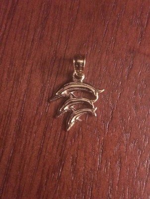 10K GELBGOLD KLEINER POLIERTER DELFIN 3 DELFINE CHARM ANHÄNGER - 0,78 ZOLL