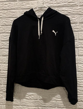 Puma Cropped Black Hoodie Women's L Keeps You Dry, White Drawstring  Logo