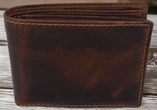 RFID Blocking Brown Vintage Leather Men's Bifold Center Flap Wallet