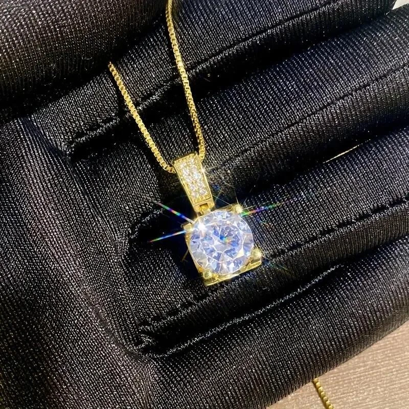Luxury Golden Square Shiny Zircon Pendant Necklace Women Party Stylish Fashion - product detail image 5