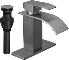 Black Waterfall Bathroom Faucet with Pop-Up Drain - Brushed Grey Finish