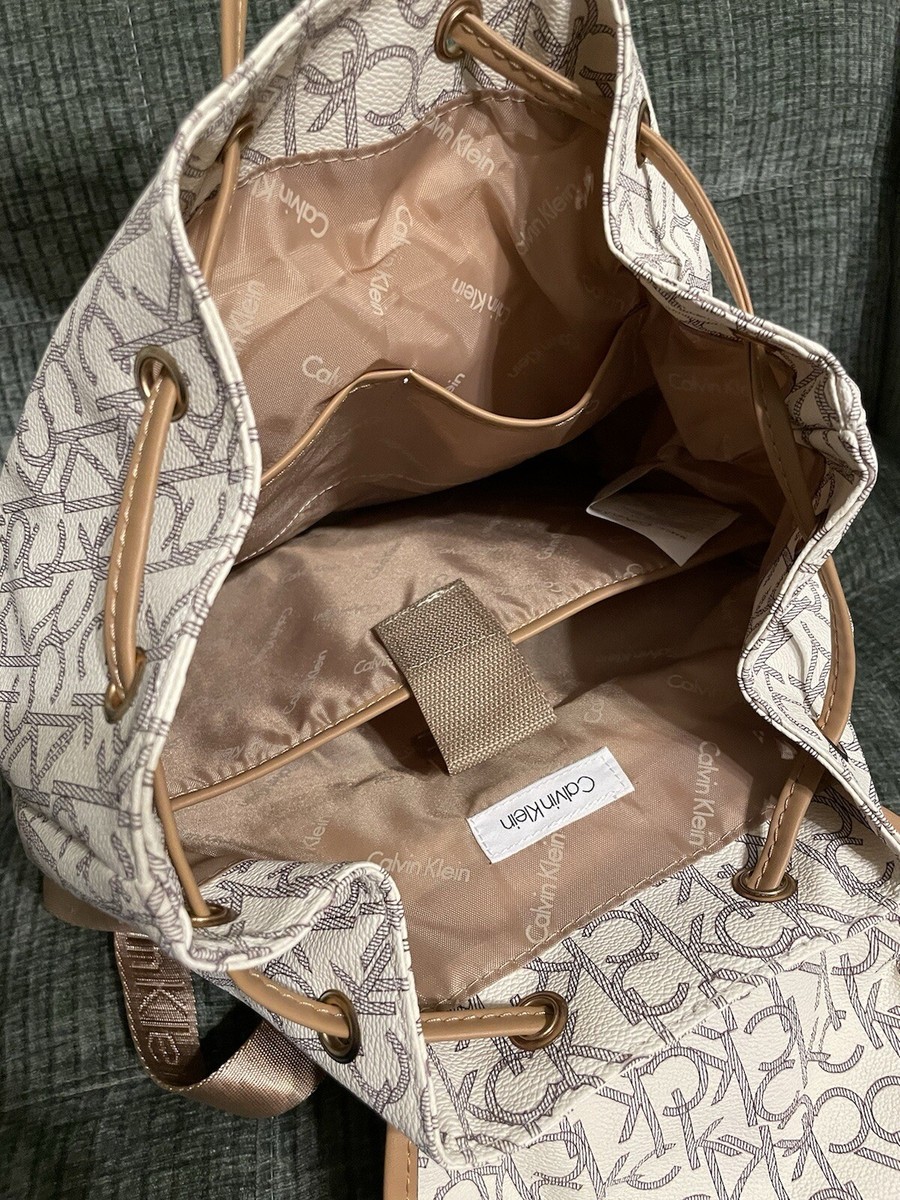 Calvin Klein Monogram Logo Backpack White Tan | eBay display picture 3