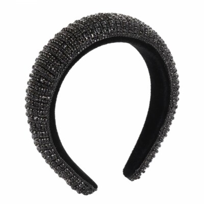 Women Rhinestone Headband Bling Padded Baroque Crystal Fashion Hair, Black