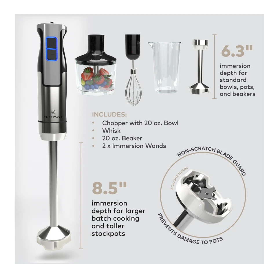 ChefWave Intermix 500 Watt 9 Speed Immersion Hand Blender with Attachments - Image 3 of 4