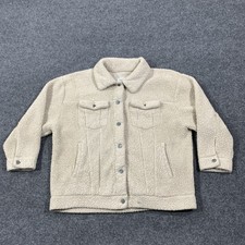 Rvca Jacket Womens Xs Beige Sherpa Fleece Trucker Button Up Collared Pockets