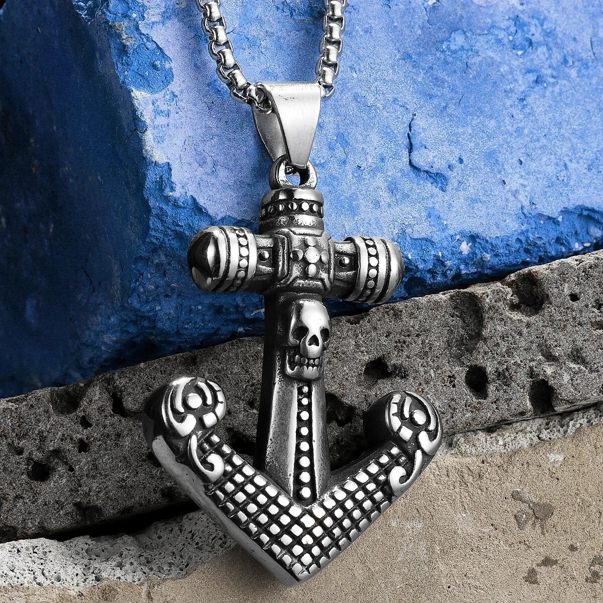 Skull Anchor Stainless Steel Jewelry Men Necklaces With Pendant