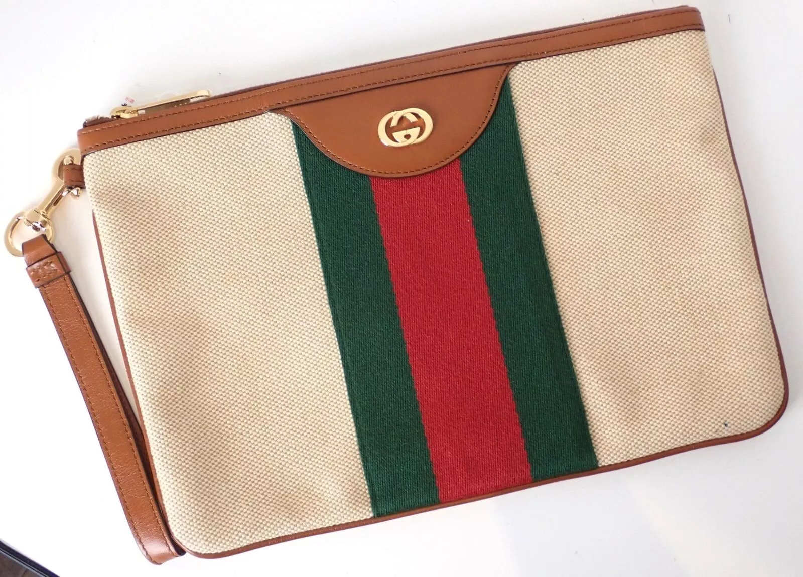Sac pochette Gucci Sherry Line imbriqué G 576053 beige x toile marron
