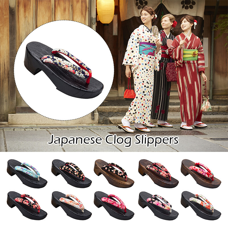 Zuecos de madera japoneses Geta para mujer Chanclas Zapatillas Parte inferior gruesa Juegos con disfraces nuevos