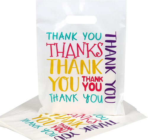 Colorful Thank You Plastic Bags Bulk - 9"X12" Small Retail Shopping Bags with Di - Picture 10 of 12