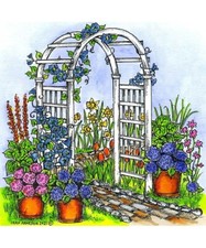 Flowers Garden Trellis Scene Wood Mounted Rubber Stamp NORTHWOODS PP10925 New