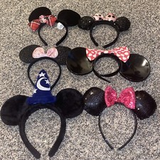 Lot of 6 Minnie Mickey Mouse Ears Headband DIsneyland Various Designs And Years