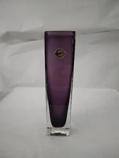 Vintage SANYU Bud Vase Purple Clear Column Original Sticker 6.5" Tall
