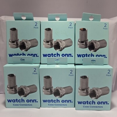 Lot of 6 Onn Coax Twist-On RG6 F Audio/Video Connectors 2-Pack (12 Connectors)