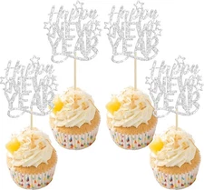 24Pcs Glitter Happy New Year Cupcake Toppers Hello 2026 Welcome to 2026 Happy Ne