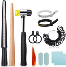 11-Piece US UK Ring Mandrel Set with Size Gauge and Jewelry Tools Black 