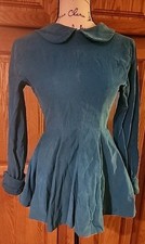 Vtg 40's 50's Cheerleader Outfit Green Corduroy, 28" Bust LS Muslin Lined Skirt