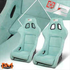 Pair J2 Medium Size Fiberglass Blue Fixed Position Racing Bucket Seats w/Sliders