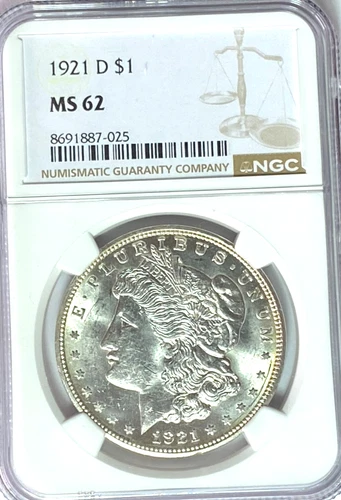 1921 D $1 Morgan Silver One Dollar MS62 Denver