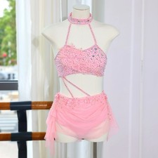 Pink Rhinestone Ballet Tutu Floral Embellished Performance Costume