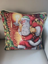 2 Sided Christmas Santa Claus Design Tapestry, 16" X 16" Throw Pillow Vibrant