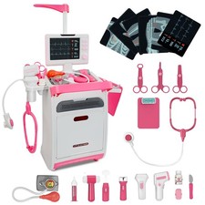 Pink Doctor Kit for Toddlers 3-5, Pretend Doctor Play Set with Cart, Stethosc...
