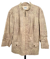 Chico's Brown Ivory Faux Leather Snakeskin Animal Print Jacket - Size 2 Large 