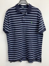 Ralph Lauren Men  s Size XL Short Sleeve Polo Shirt Navy Striped Pony Logo