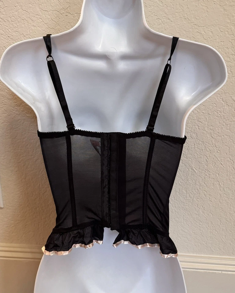 Native Intimates Size 34B Black Pink Rosettes Bustier Fairycore Sexy Y2K - Image 4 of 4