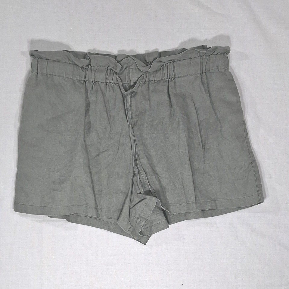 Seed Heritage Linen Paperbag Drawstring Elastic Waist Shorts Green Women's 14