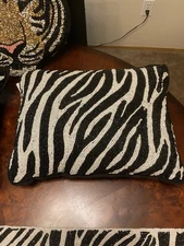 Mireille Designs Print Black And White Beaded Decorative Pillow NEW 14"