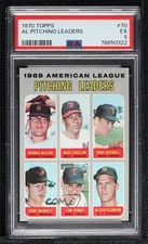 1970 Topps League Leaders Denny McLain Mike Cuellar Dave Boswell Jim Perry PSA 5