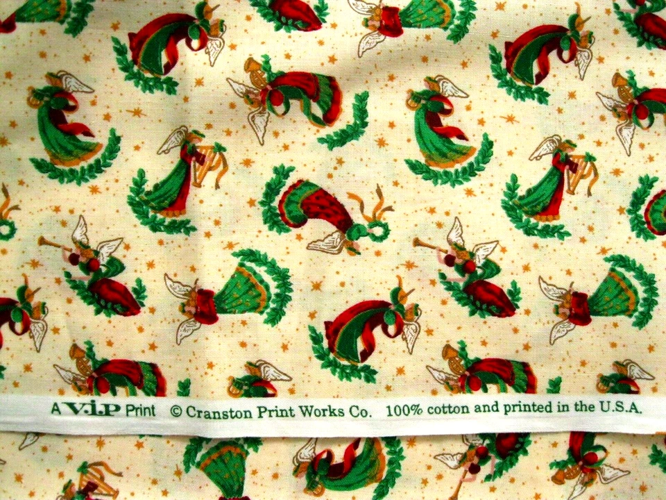 Tecido de colcha de algodão Natal Holiday Angels 1 3/4 jardas bronzeado artesanato religioso - Imagem 2 de 4