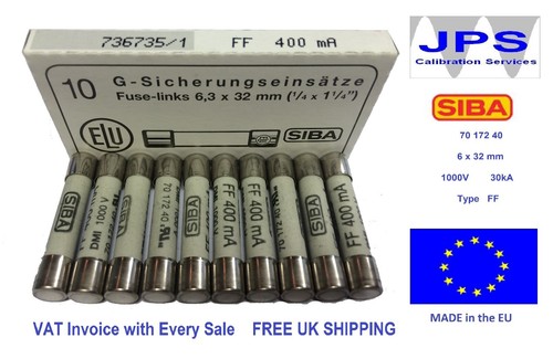 SIBA 70 172 40 400mA Ultra Rapid FF400mA 1000V DMM DMI Fuse JPSF083 Qtyx1/2/5/10 - Picture 1 of 10