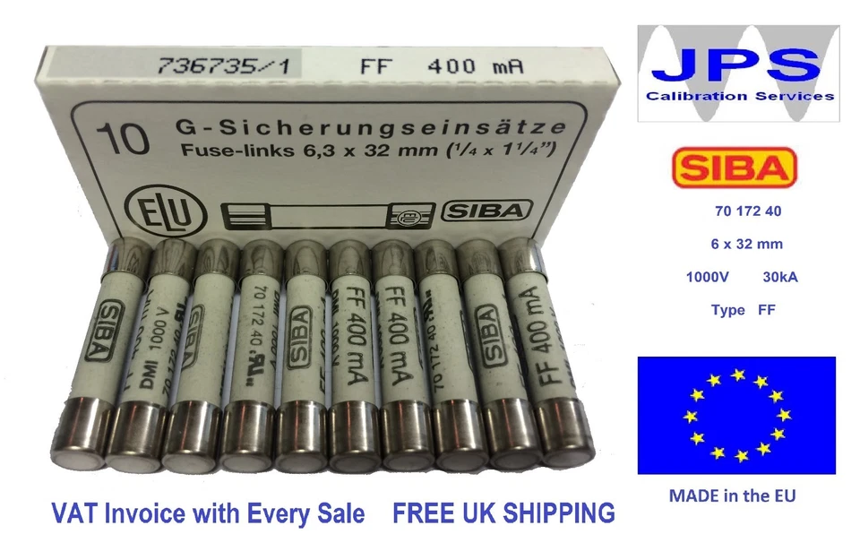 SIBA 70 172 40 400mA Ultra Rapid FF400mA 1000V DMM DMI Fuse JPSF083 Qtyx1/2/5/10