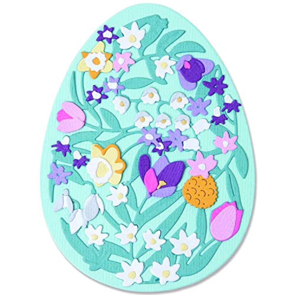 (TG. One Size) Sizzix Thinlits Die Set 15 Pezzi Uovo di Pasqua Floreale intricat