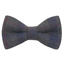 Grey Blue Check Bow Tie, Tweed, Tartan, Plaid