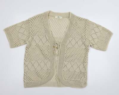 Choice Col Damen Beige V-Ausschnitt Baumwollmischung Strickjacke Größe 2XL